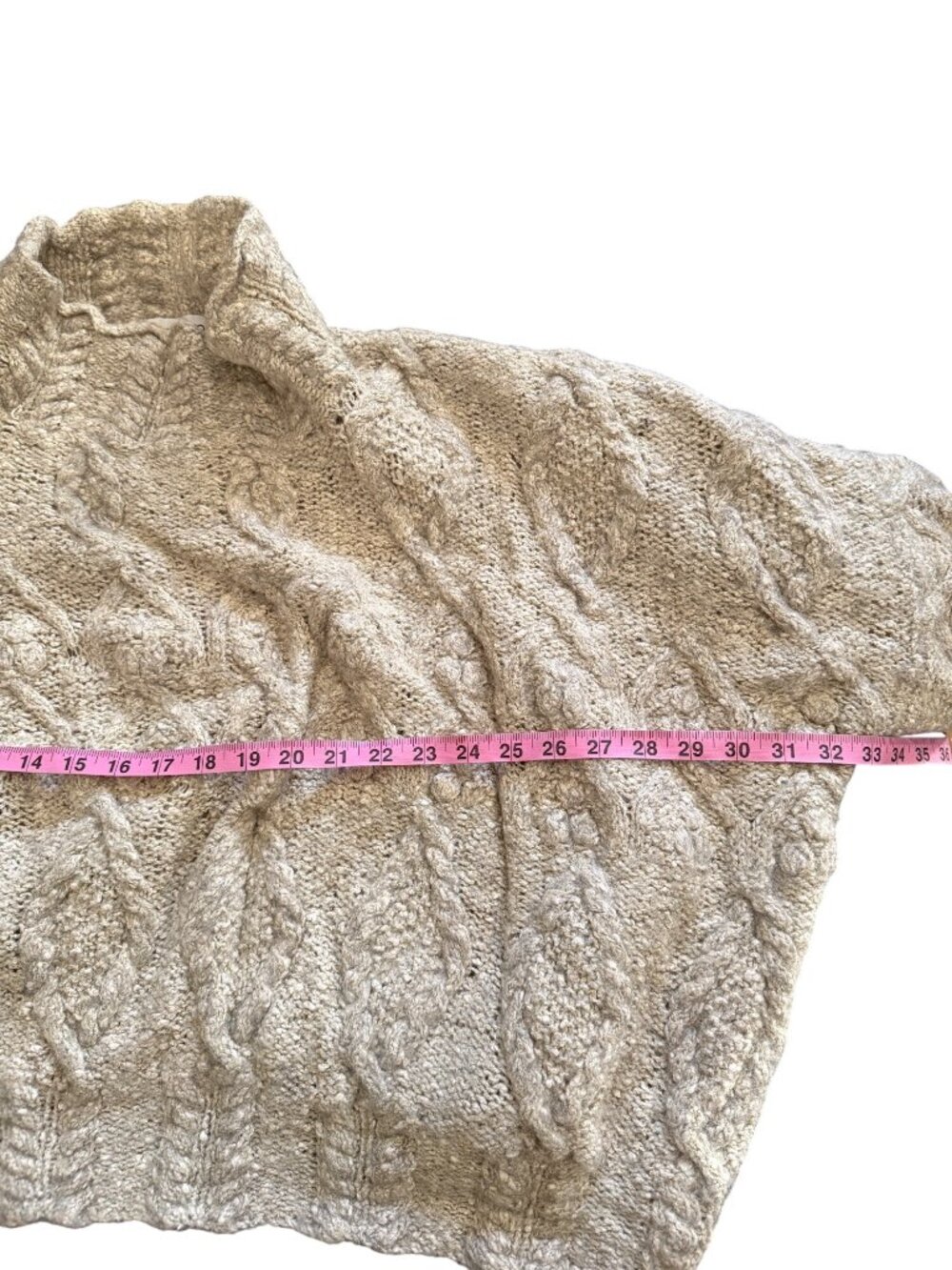 Lainey Keogh Hand-Knit Wool Blend Cable Knit Sweater With High Neck Beige - Picture 8 of 10